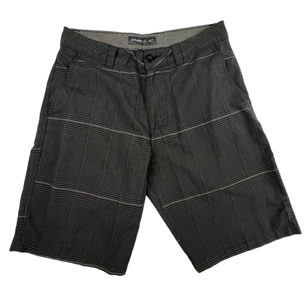 ONEILL Mens Shorts 30 Gray Black Plaid Polyester Viscose Surf Skate Casual